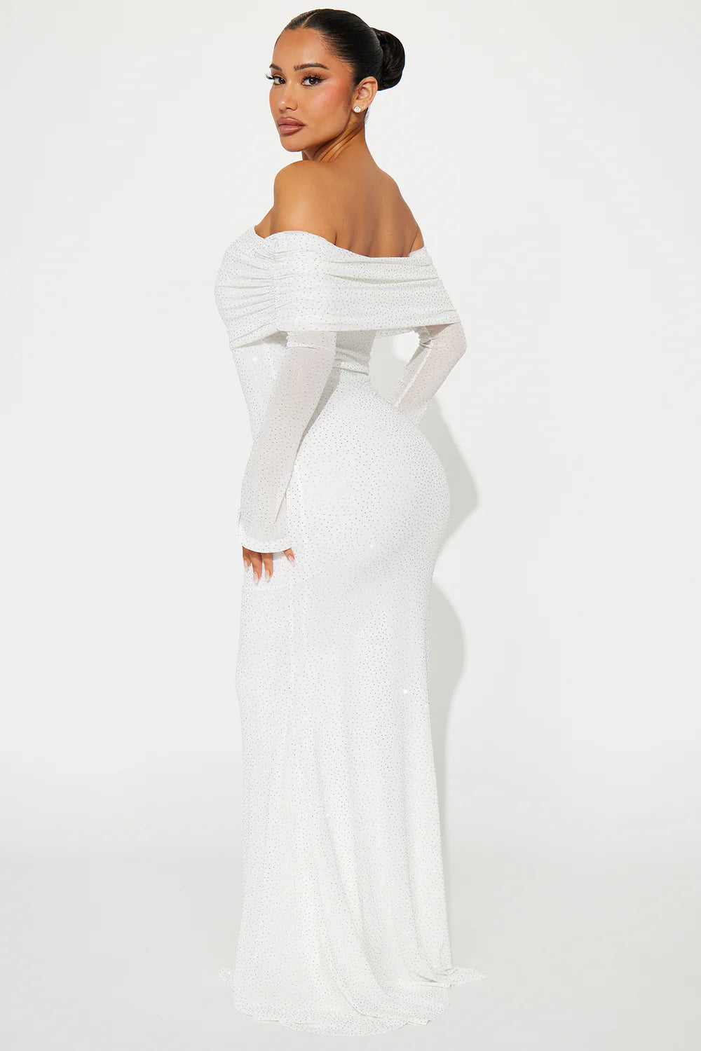 White Rhinestone Mesh Gown (3XL)