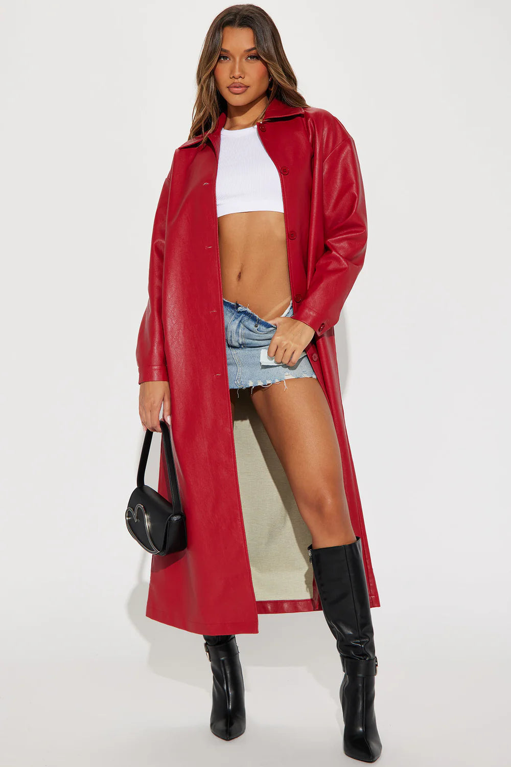 Red Faux Leather Trench Coat (3XL)