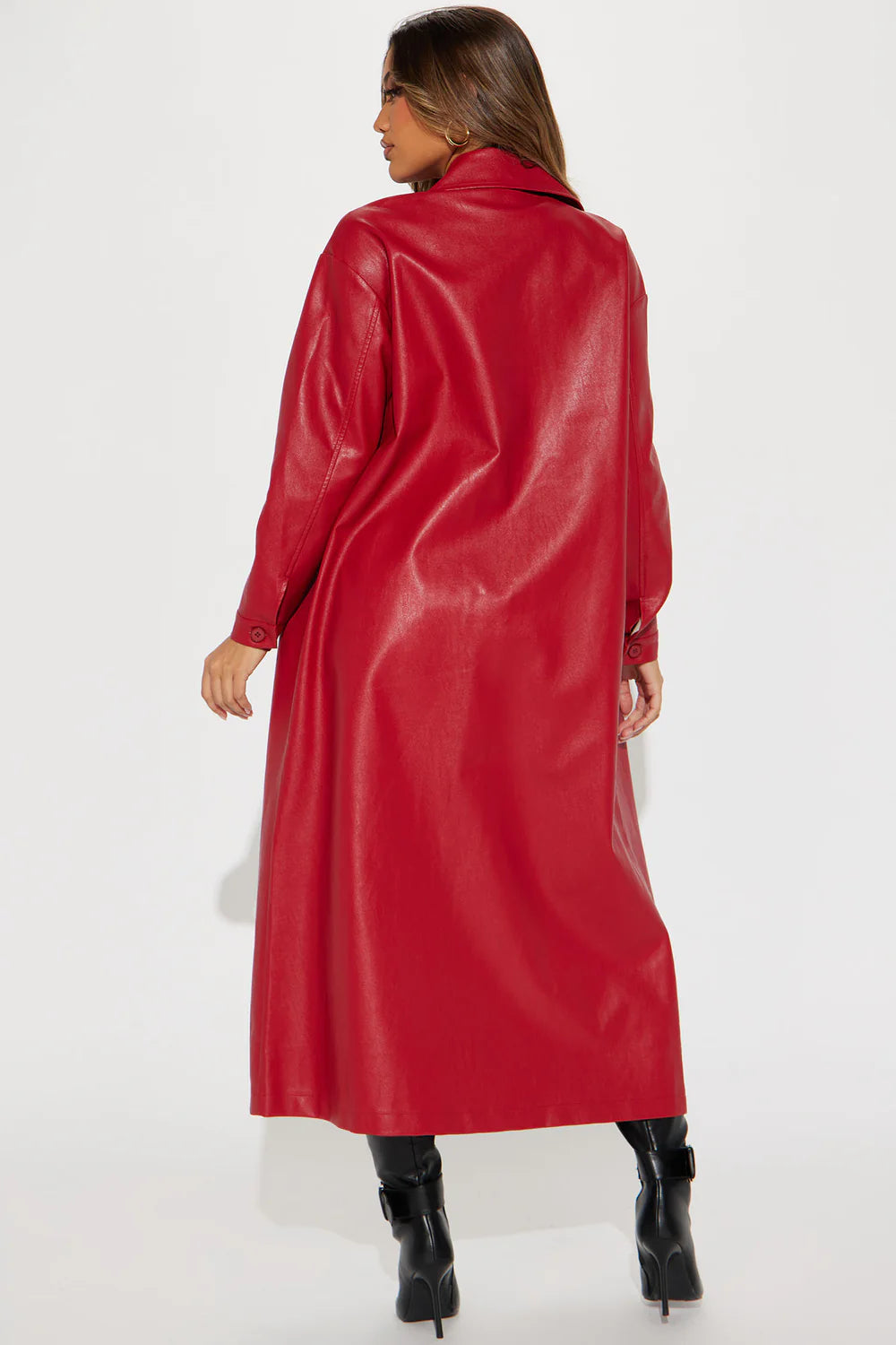 Red Faux Leather Trench Coat (3XL)