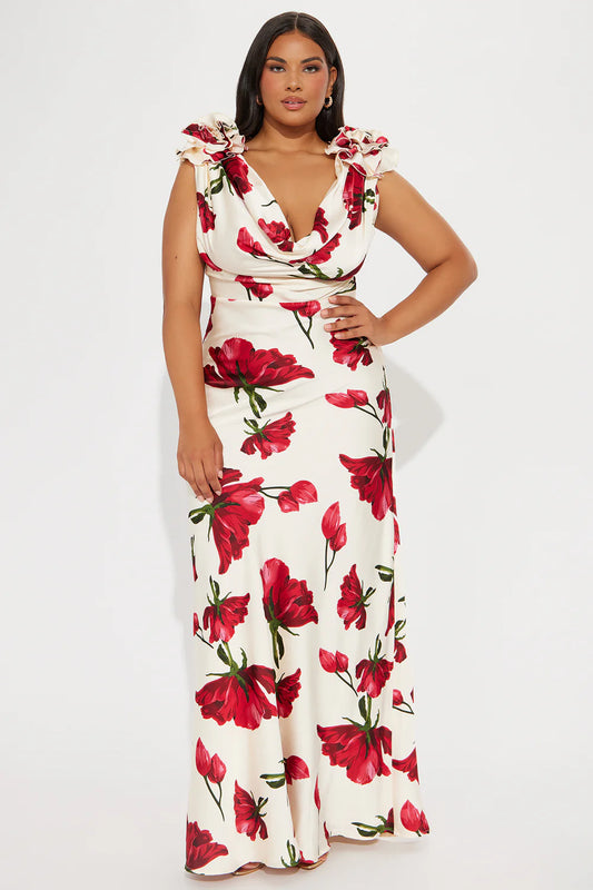Floral Satin Maxi Dress (3XL)