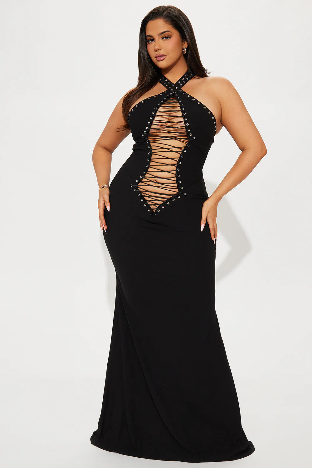 Cut Out Lace Up Maxi Dress (3XL)